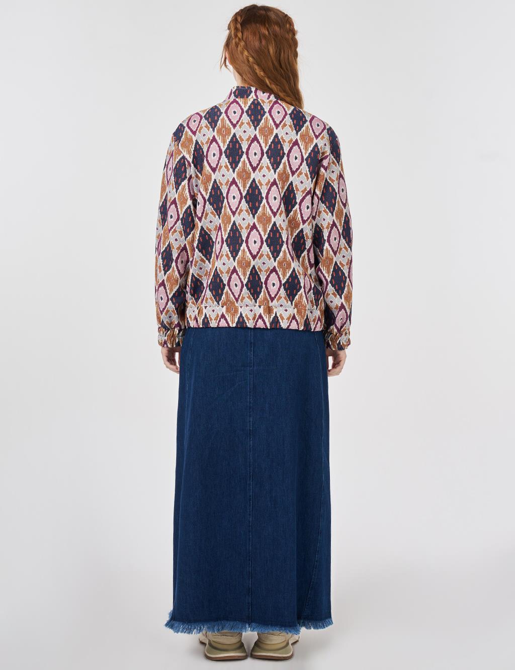 Desenli Bomber Ceket Lacivert