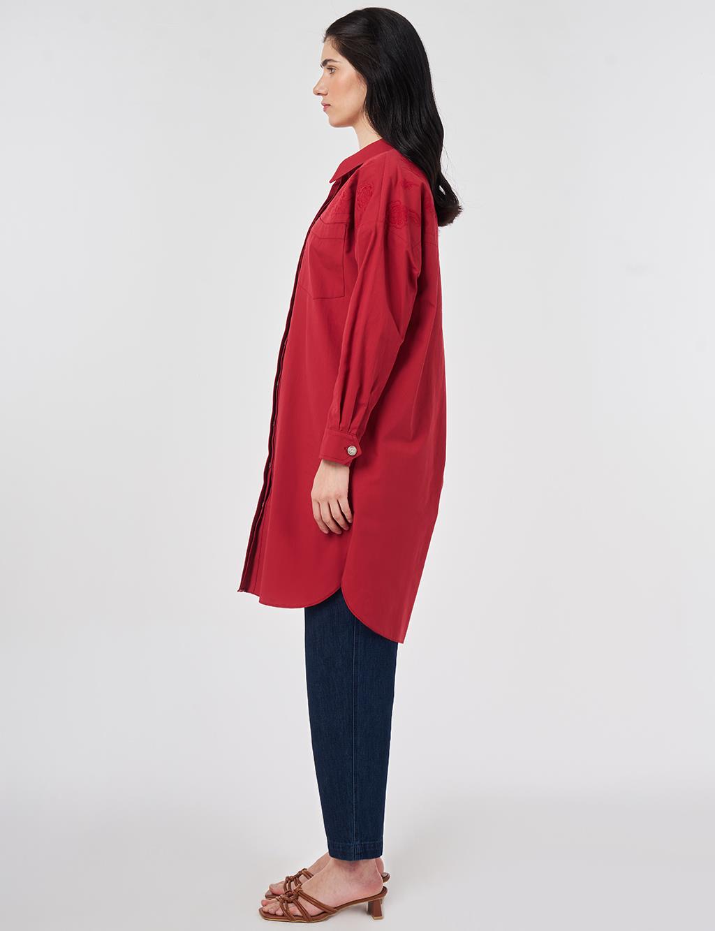 100% Cotton Embroidered Tunic Ruby