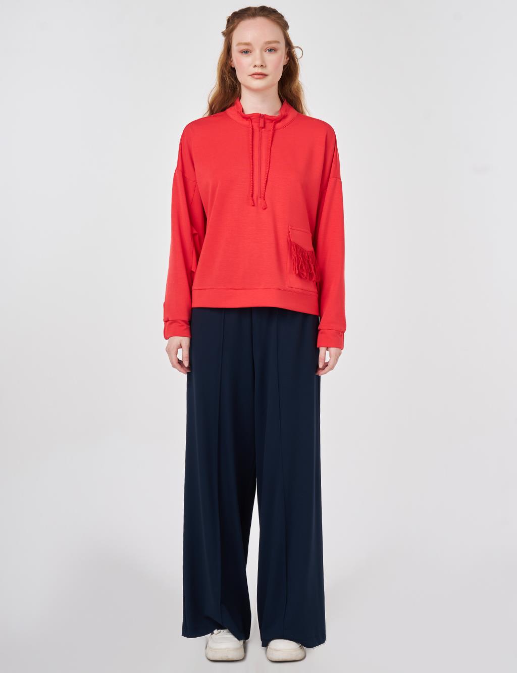 Püskül Detaylı Modal Sweatshirt Kırmızı