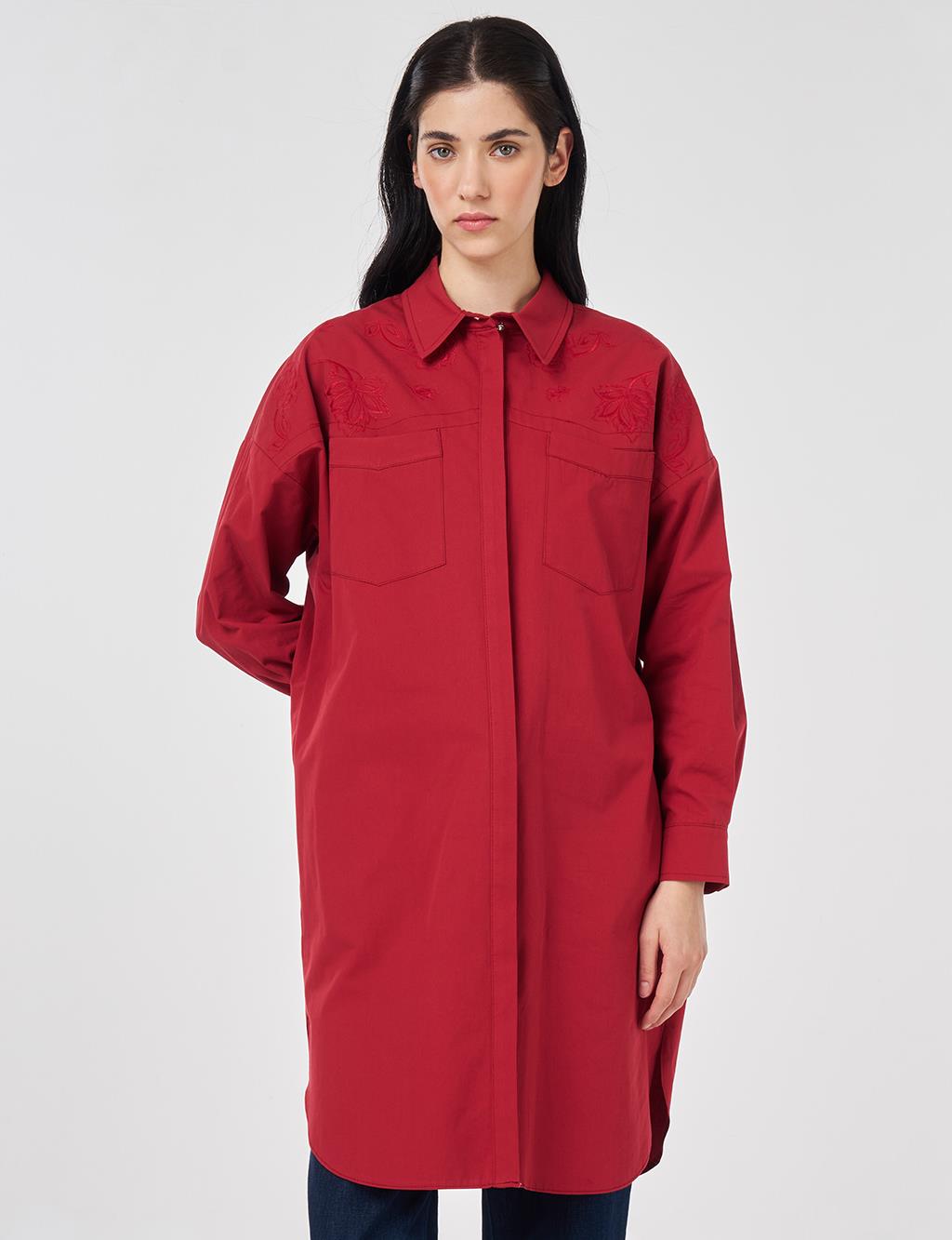 100% Cotton Embroidered Tunic Ruby