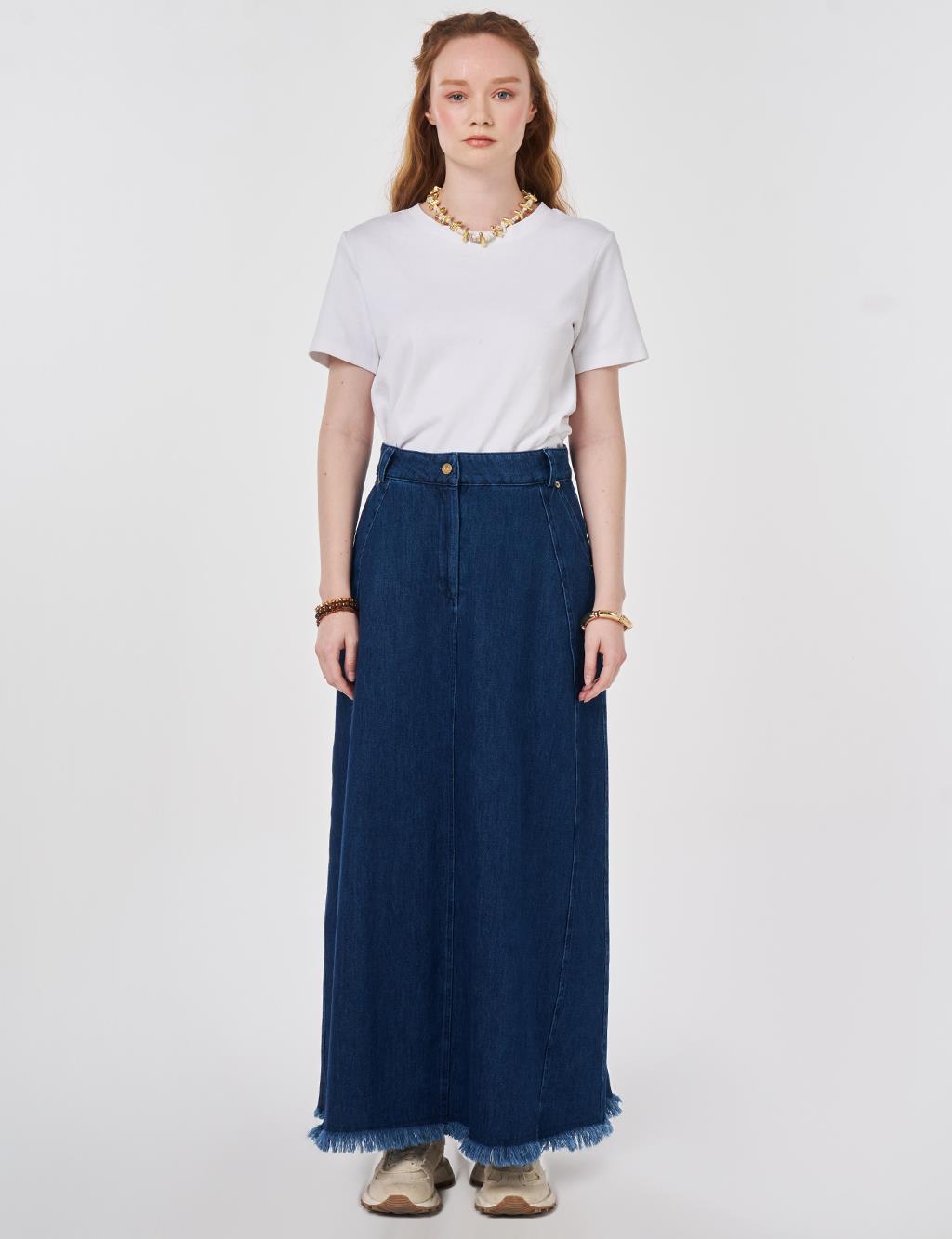 Yıkamalı Denim Etek Lacivert 