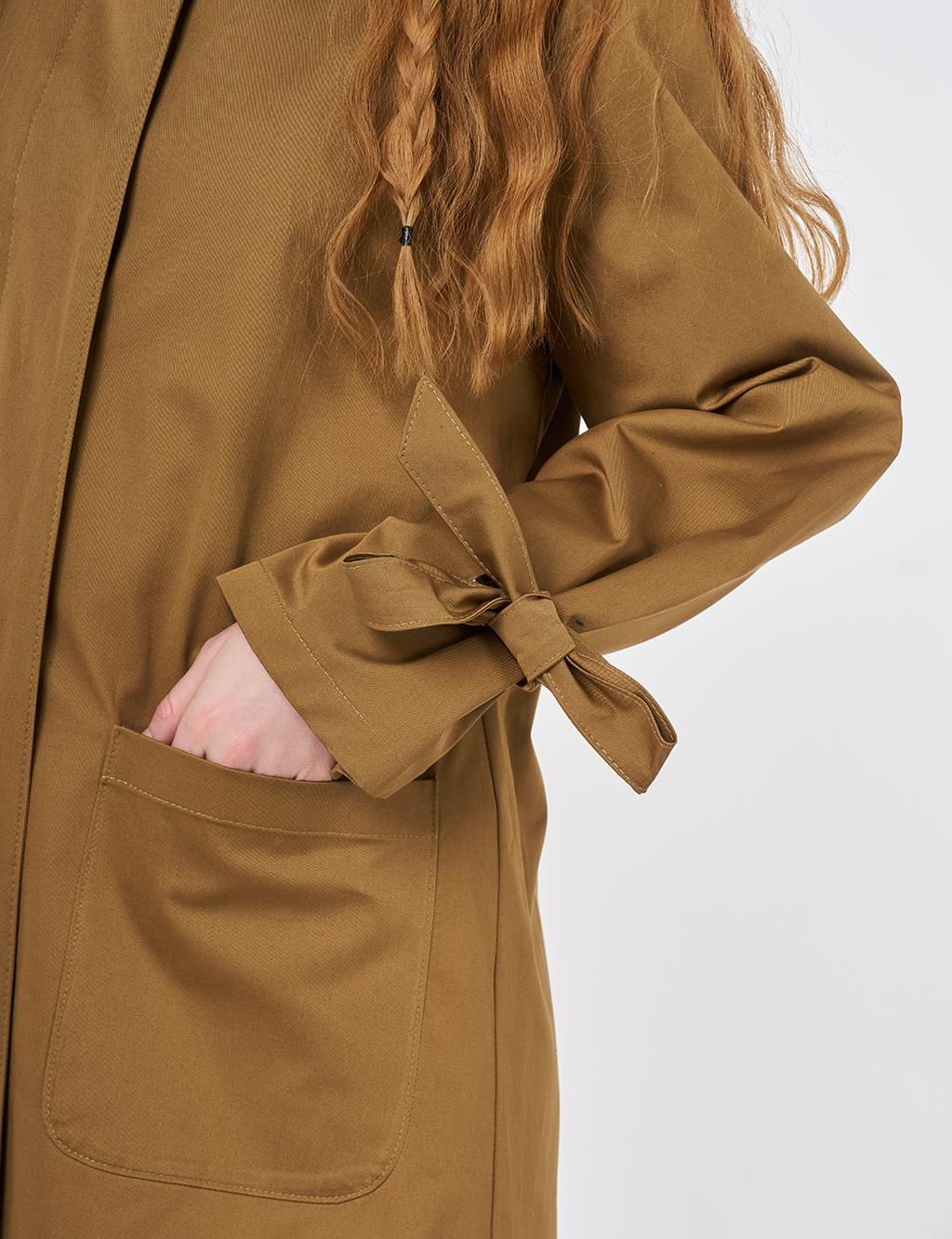 Grogren Detaylı Reglan Kol Trençkot Koyu Oliv