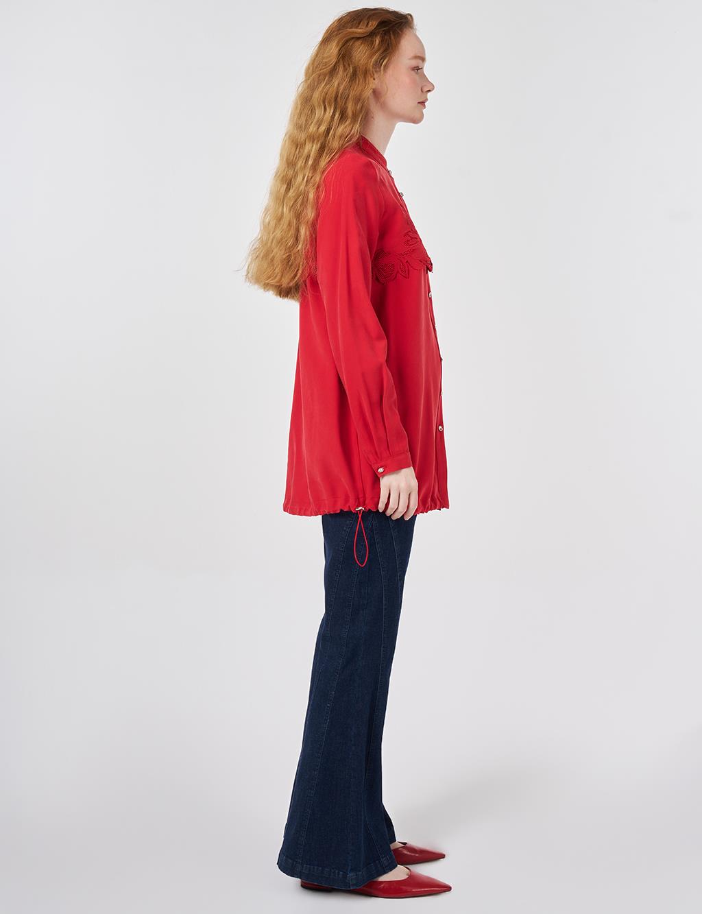 Nakış Aplikeli Tunik Kırmızı