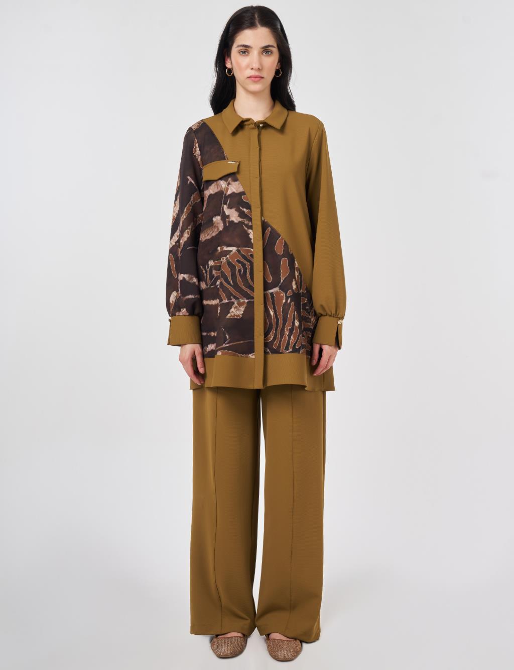 Baskı Detaylı İkili Takım Oliv