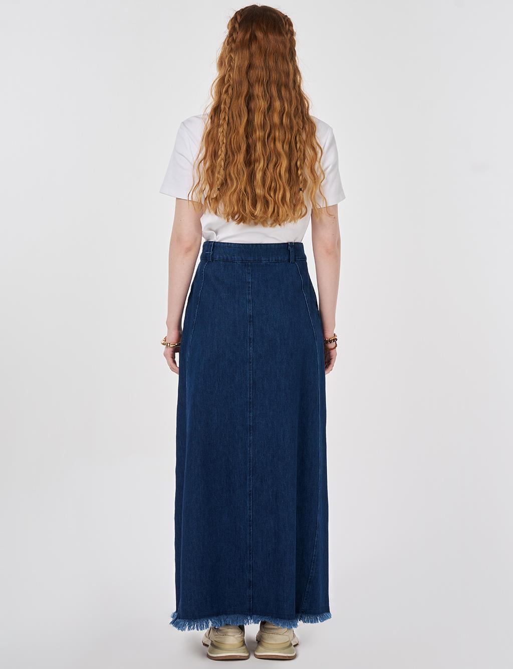 Yıkamalı Denim Etek Lacivert 