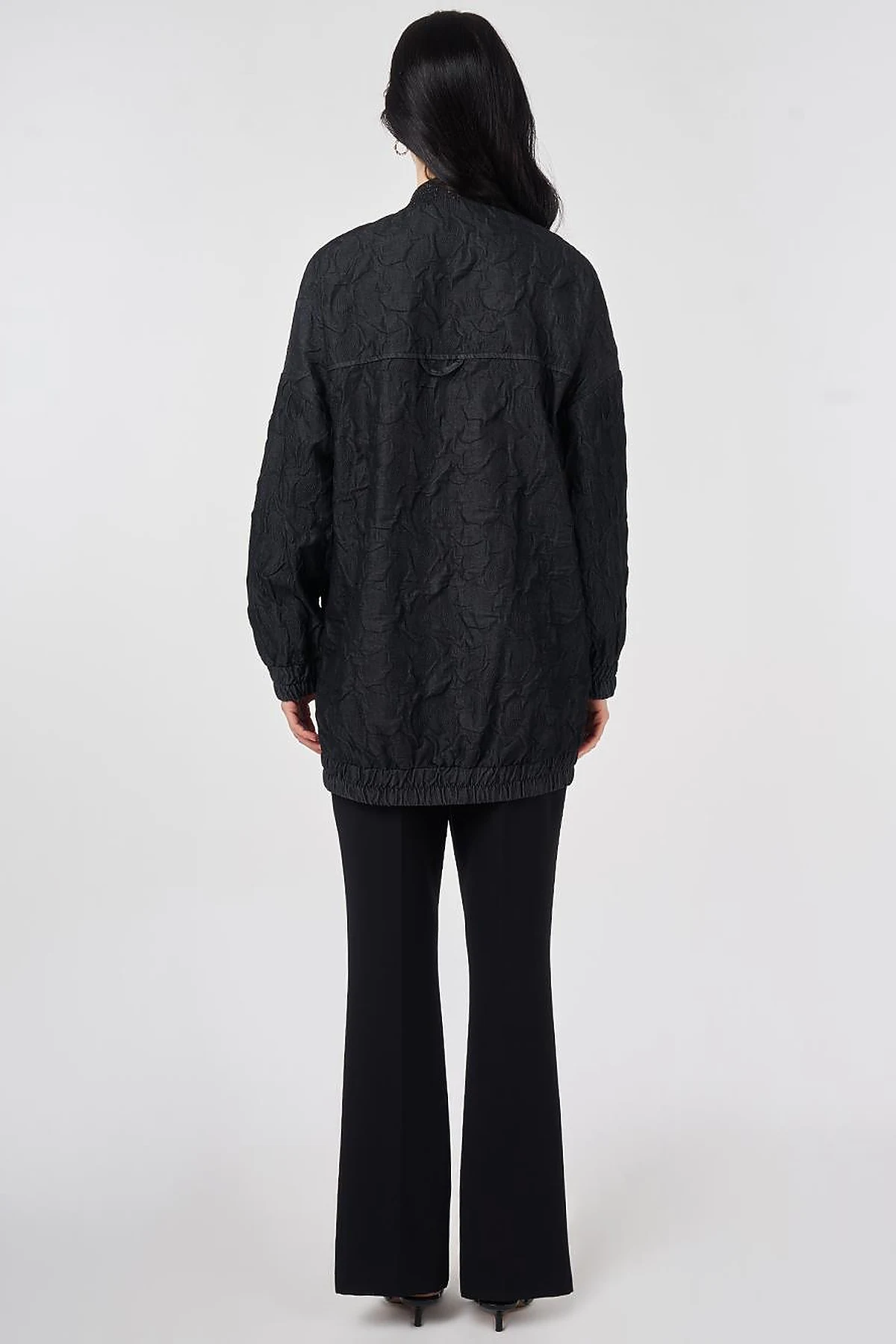 Embossed Pattern College Collar Jacket Black
