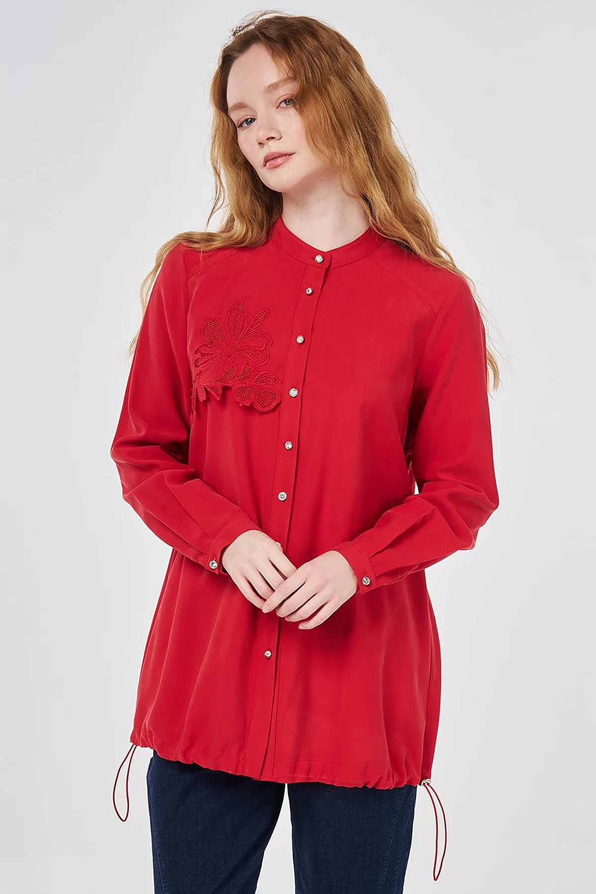 Embroidered Appliqué Tunic Red