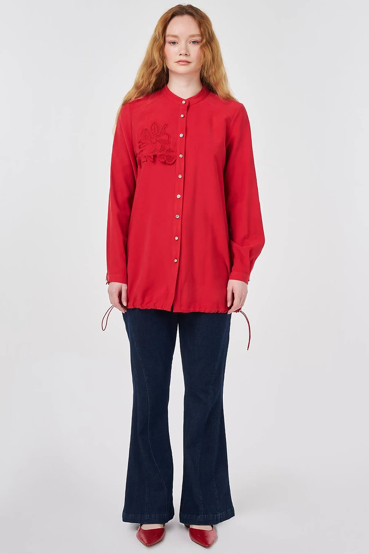 Embroidered Appliqué Tunic Red
