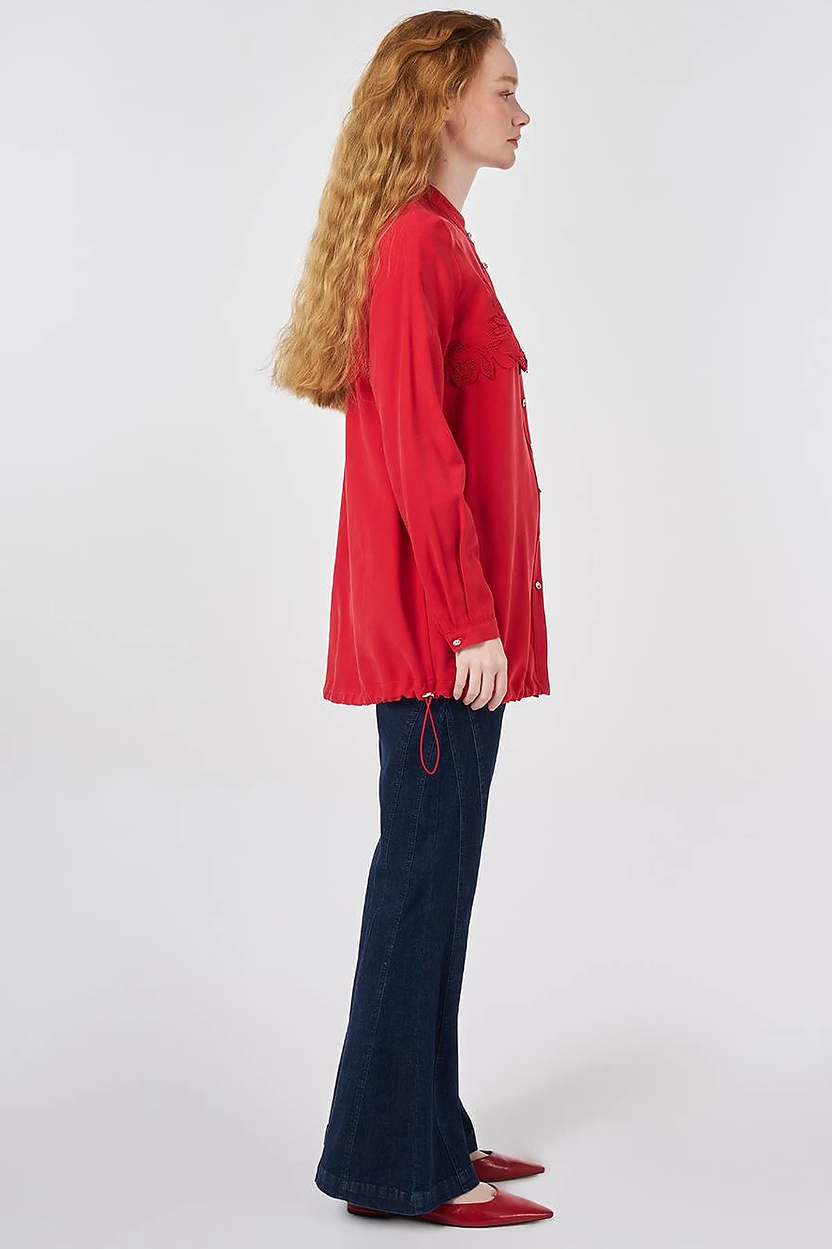 Embroidered Appliqué Tunic Red