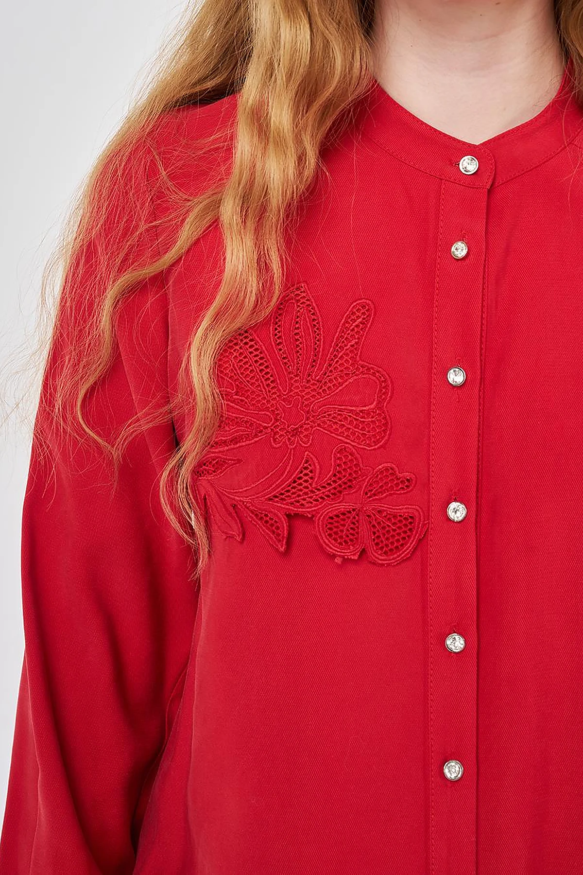 Embroidered Appliqué Tunic Red