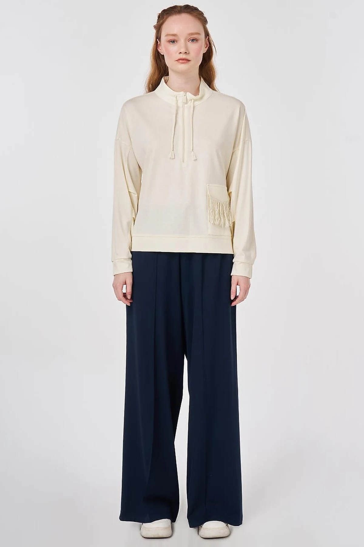 Tassel Detail Modal Sweatshirt Ecru