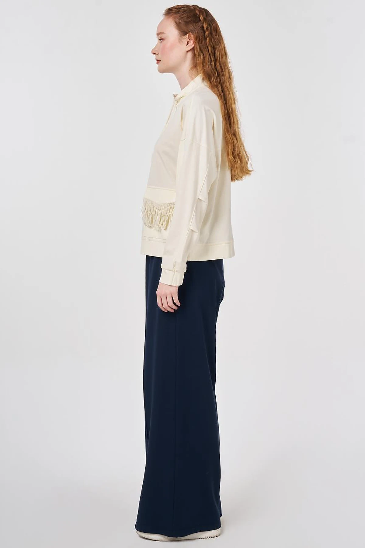 Tassel Detail Modal Sweatshirt Ecru