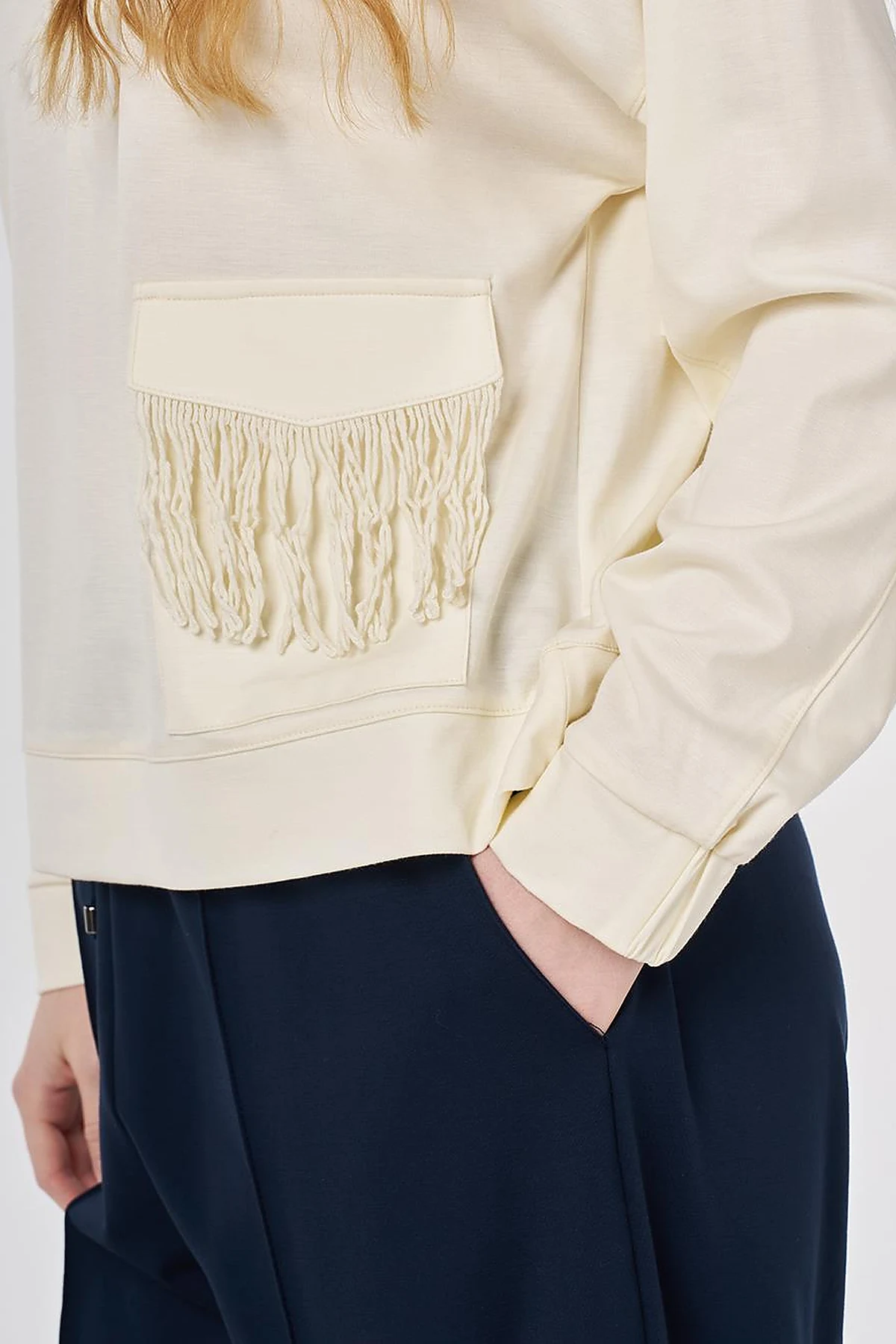 Tassel Detail Modal Sweatshirt Ecru