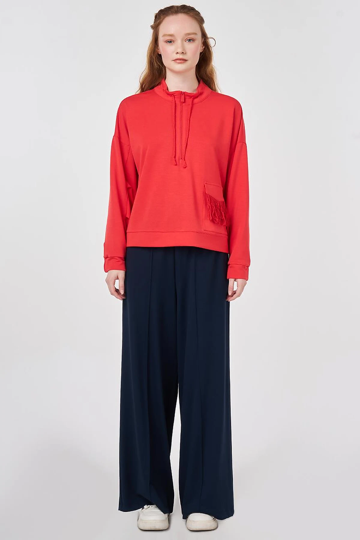 Tassel Detail Modal Sweatshirt Red