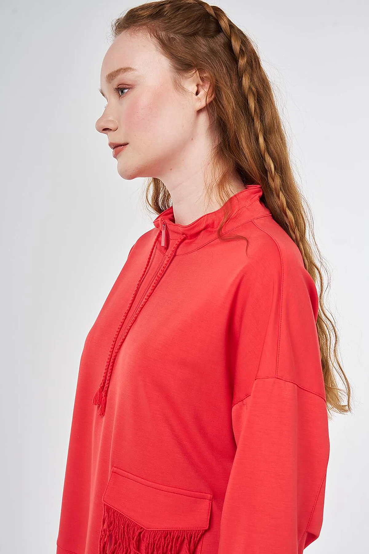 Tassel Detail Modal Sweatshirt Red