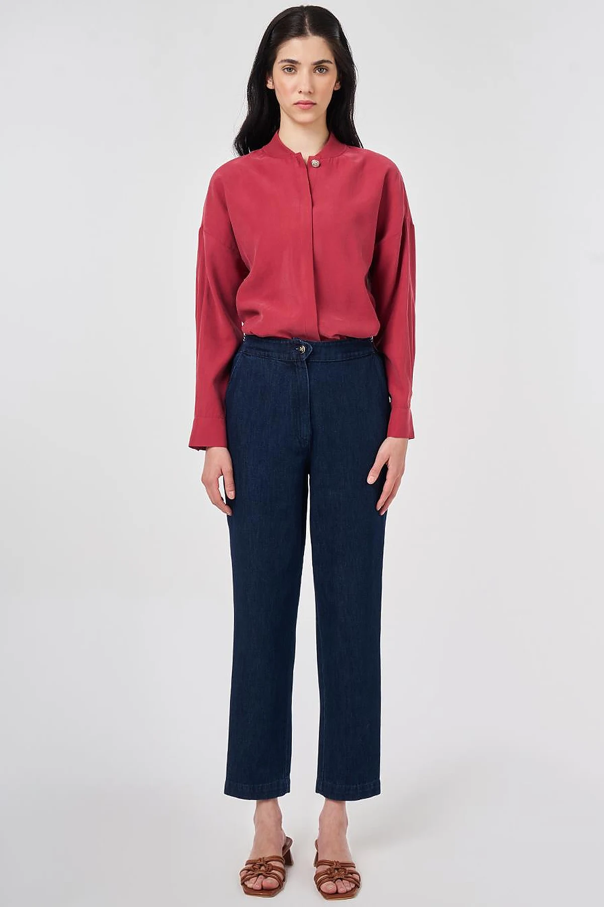Elastic-Waist Carrot-Fit Denim Trousers Navy
