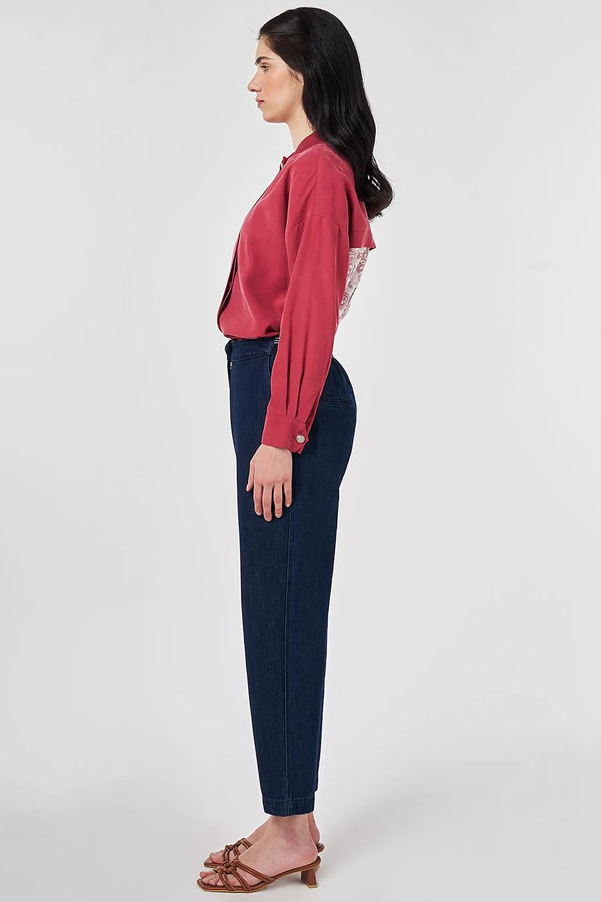 Elastic-Waist Carrot-Fit Denim Trousers Navy