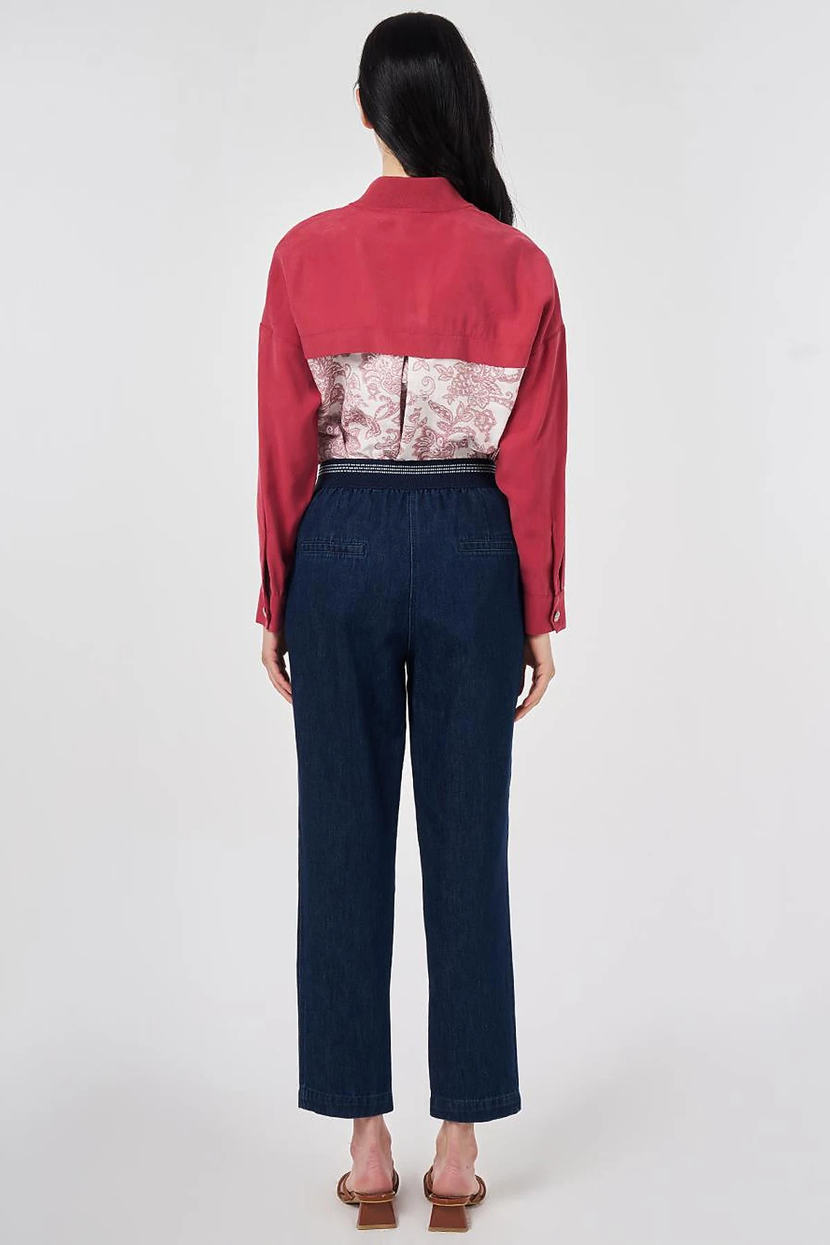 Elastic-Waist Carrot-Fit Denim Trousers Navy