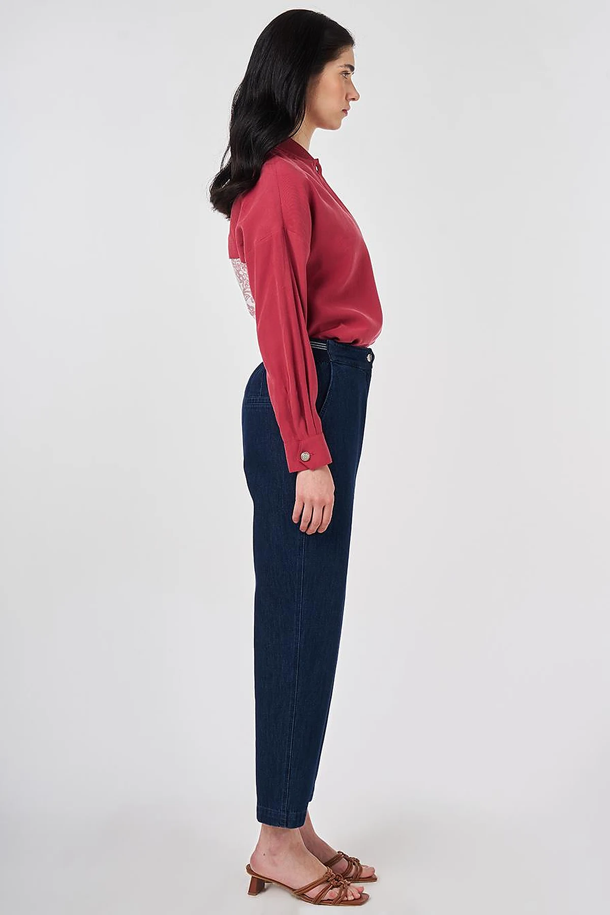Elastic-Waist Carrot-Fit Denim Trousers Navy
