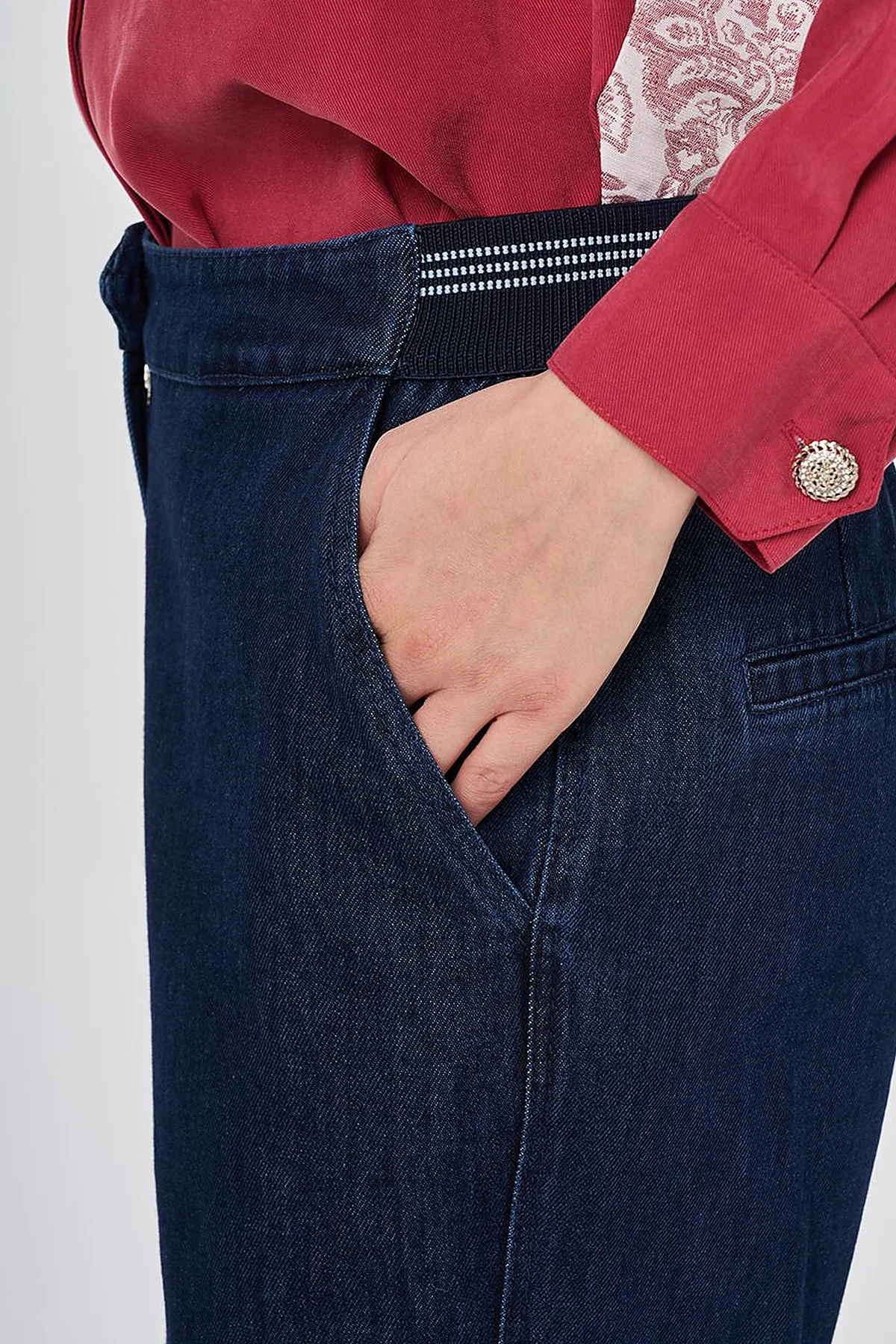 Elastic-Waist Carrot-Fit Denim Trousers Navy