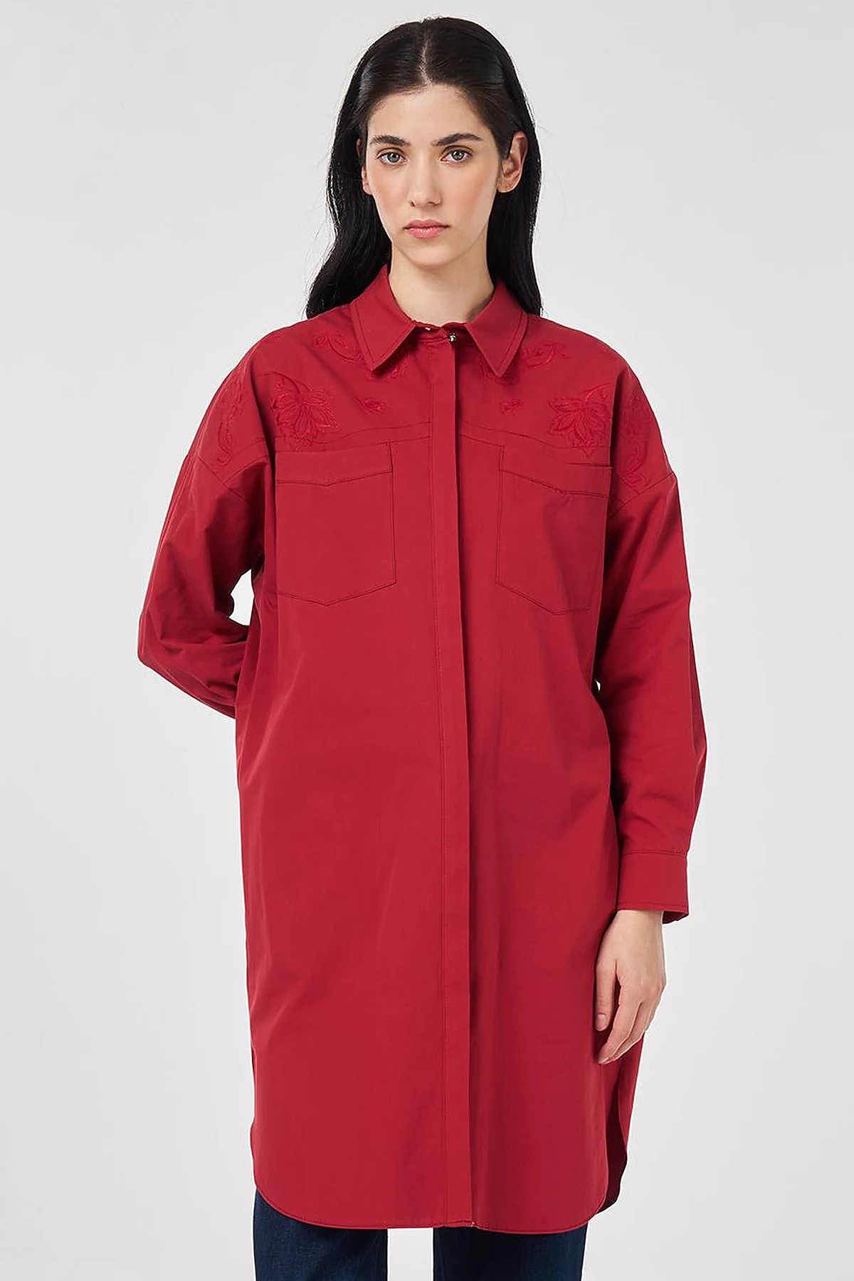 100% Cotton Embroidered Tunic Ruby