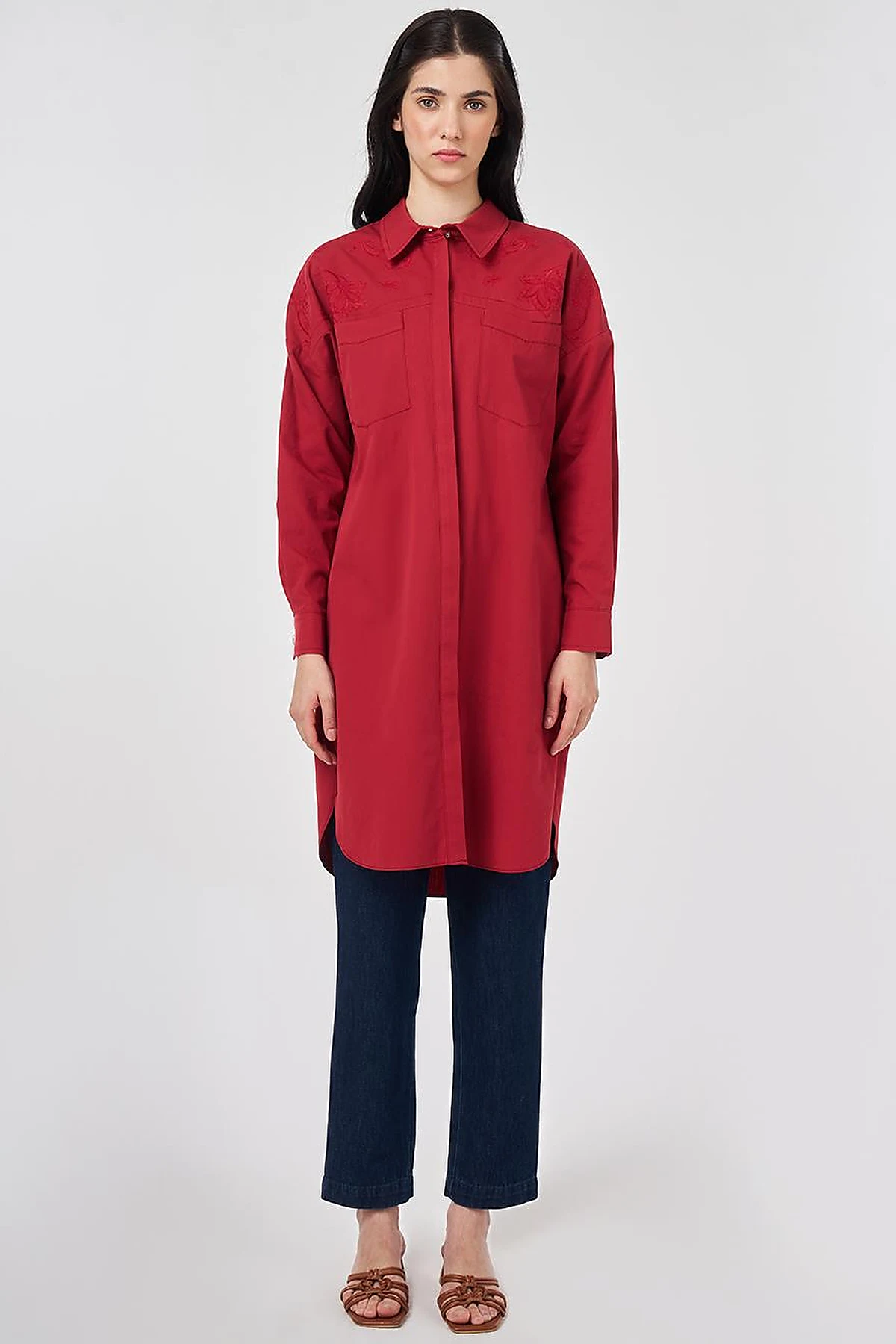 100% Cotton Embroidered Tunic Ruby