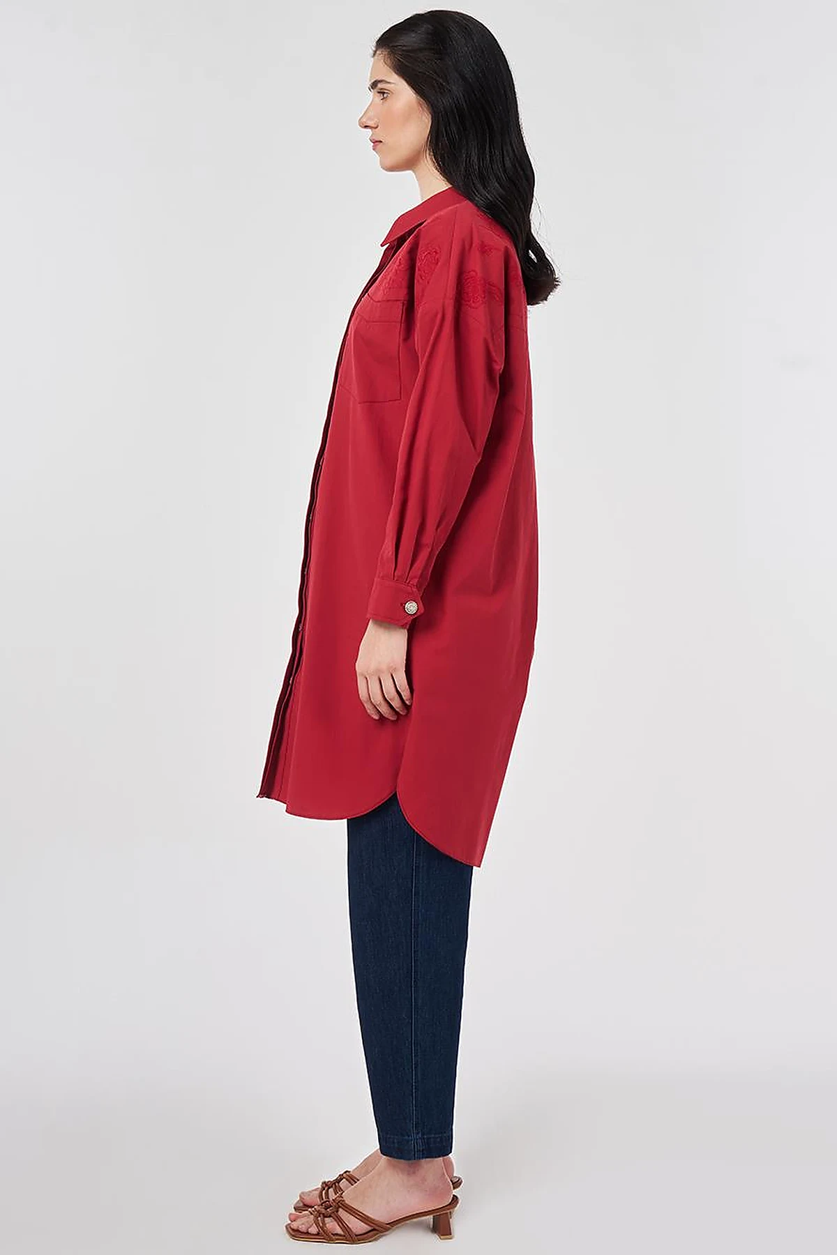 100% Cotton Embroidered Tunic Ruby