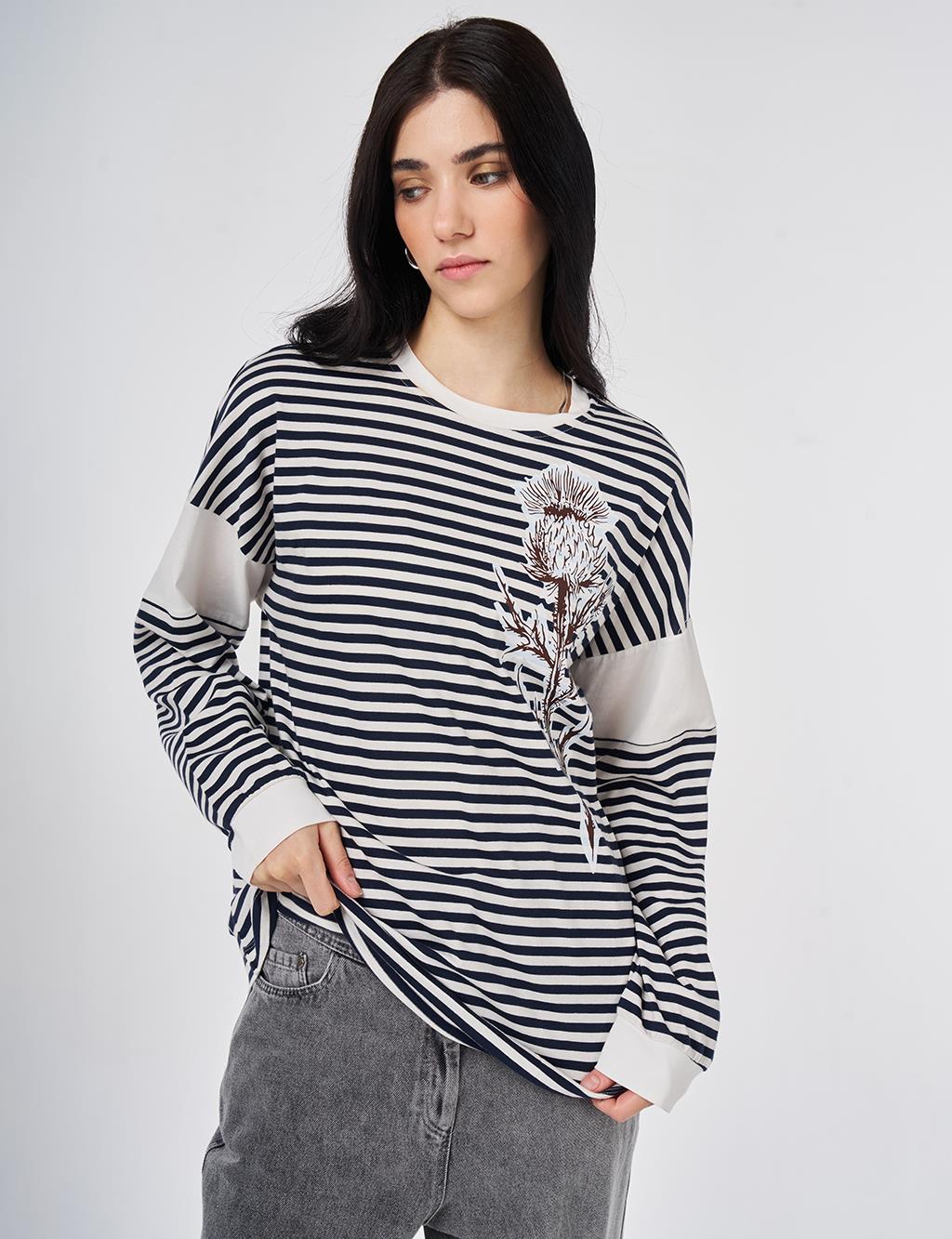 100% Cotton Printed Sweatshirt Dark Navy