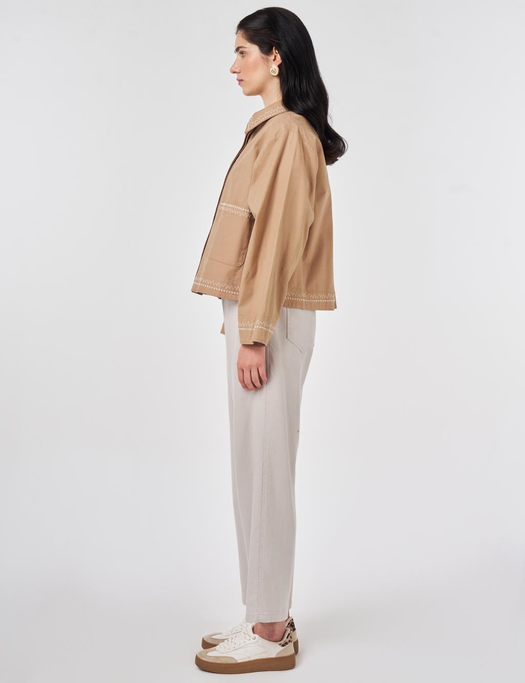 Punto Stitched Short Jacket Beige