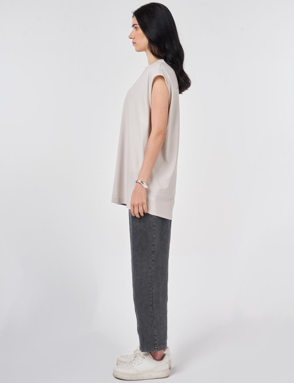 Sleeveless Knitted Blouse Light Gray