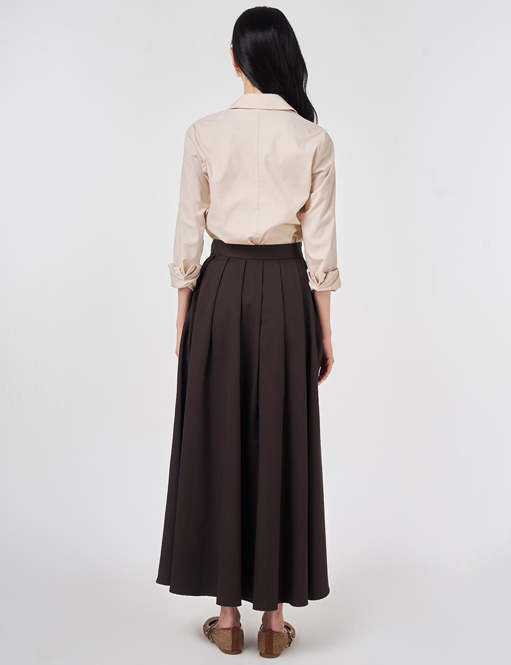 Thick Pleated Skirt Dark Brown
