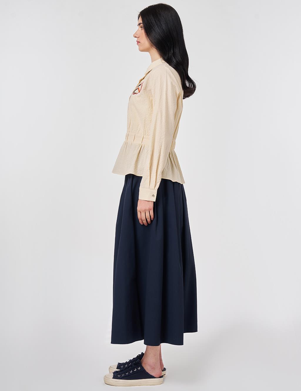 100% Cotton Embroidered Crinkle Blouse Cream