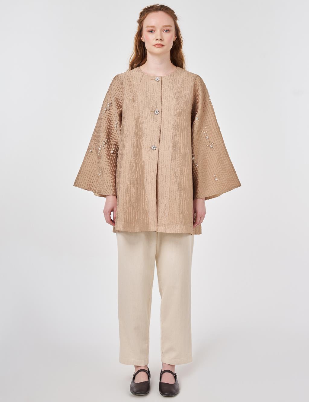 Pearl Button Jacquard Jacket Beige