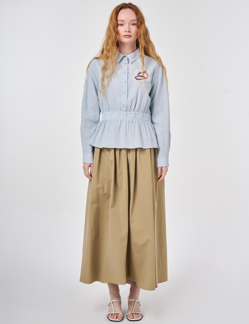 100% Cotton Embroidered Crinkle Blouse Blue