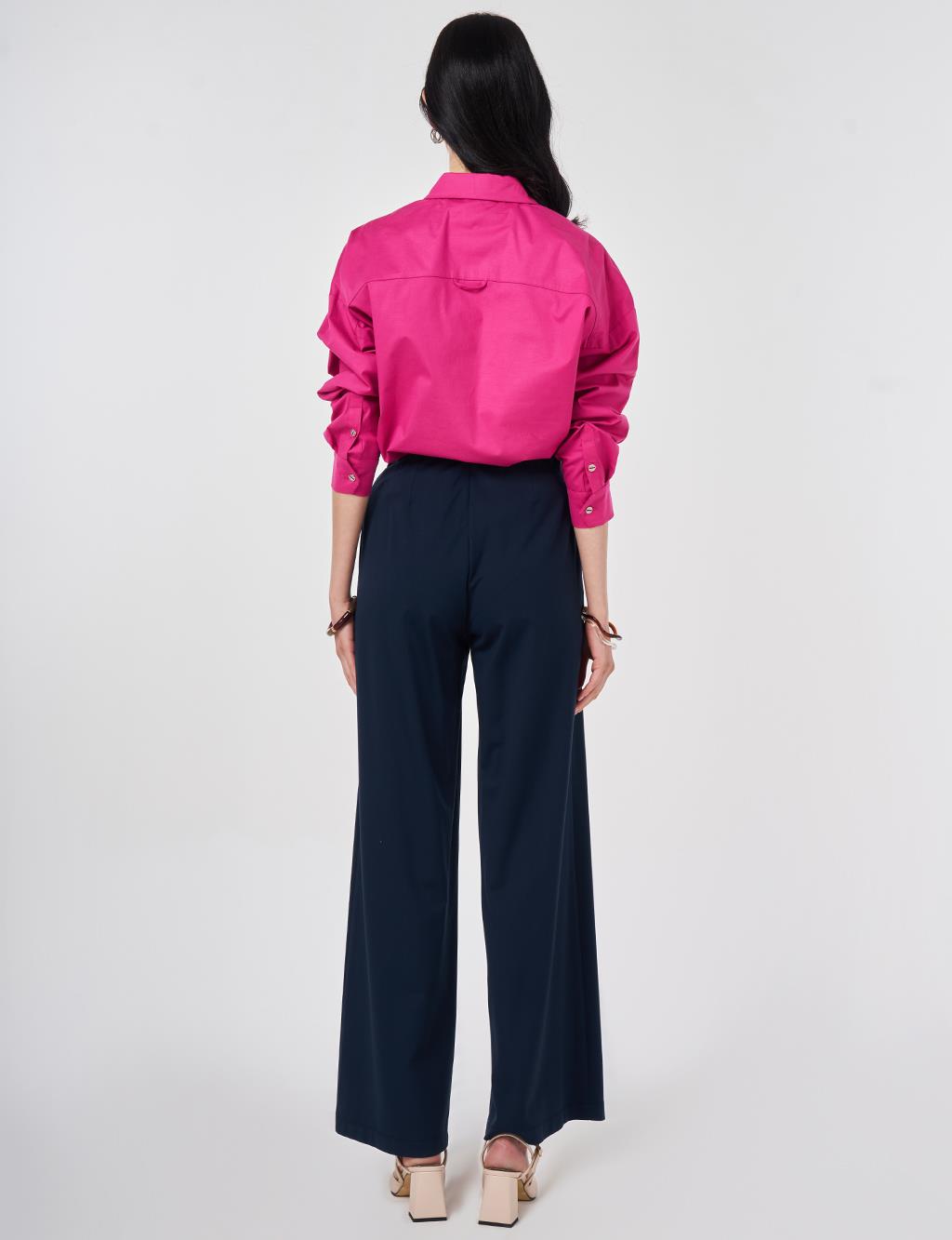 Cutting Stitch Rayon Trousers Dark Navy Blue