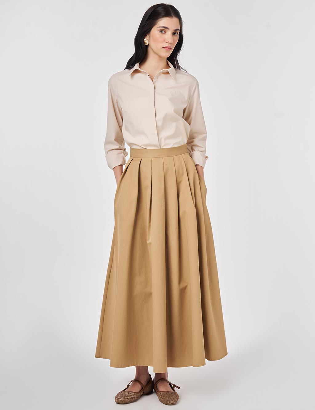 Thick Pleated Skirt Beige