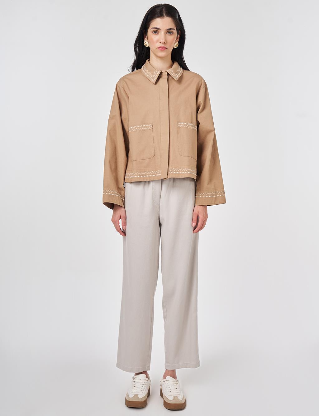 Punto Stitched Short Jacket Beige