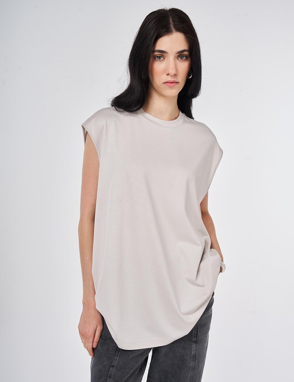 Sleeveless Knitted Blouse Light Gray