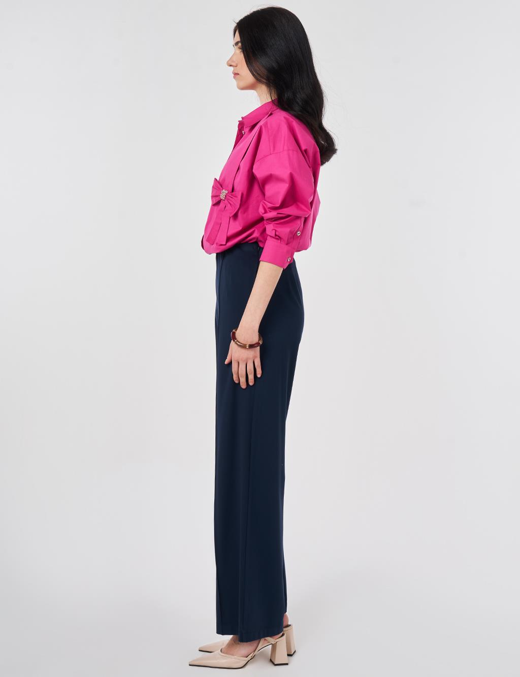Cutting Stitch Rayon Trousers Dark Navy Blue