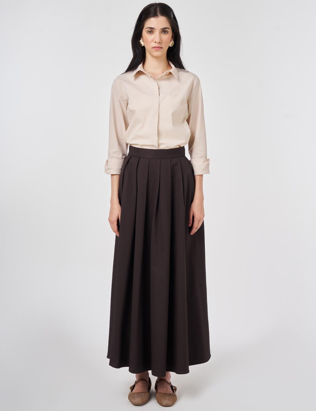 Thick Pleated Skirt Dark Brown