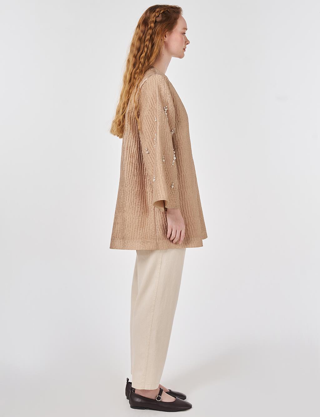Pearl Button Jacquard Jacket Beige