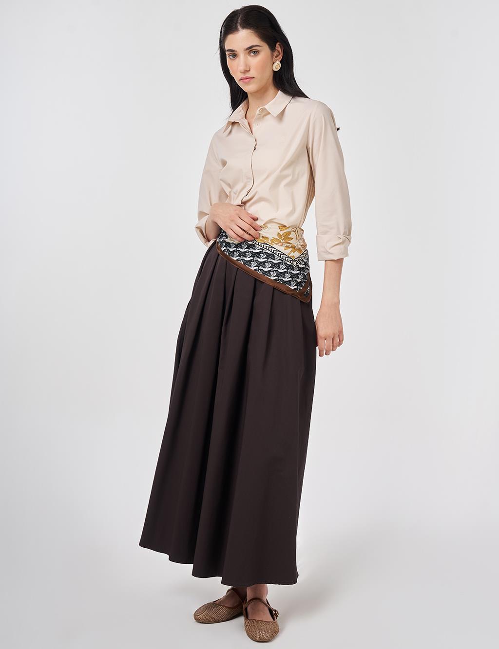 Thick Pleated Skirt Dark Brown