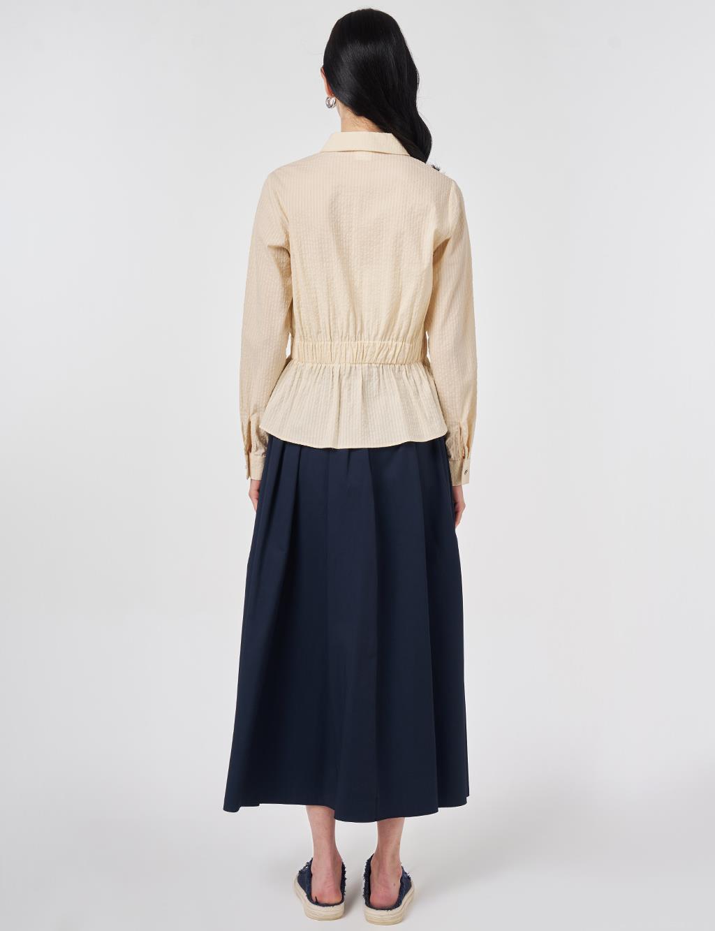 100% Cotton Embroidered Crinkle Blouse Cream