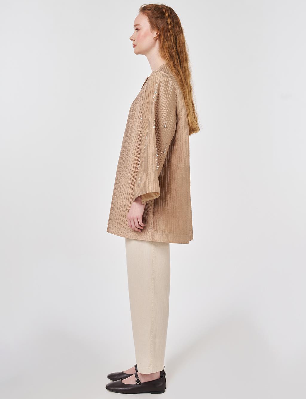 Pearl Button Jacquard Jacket Beige