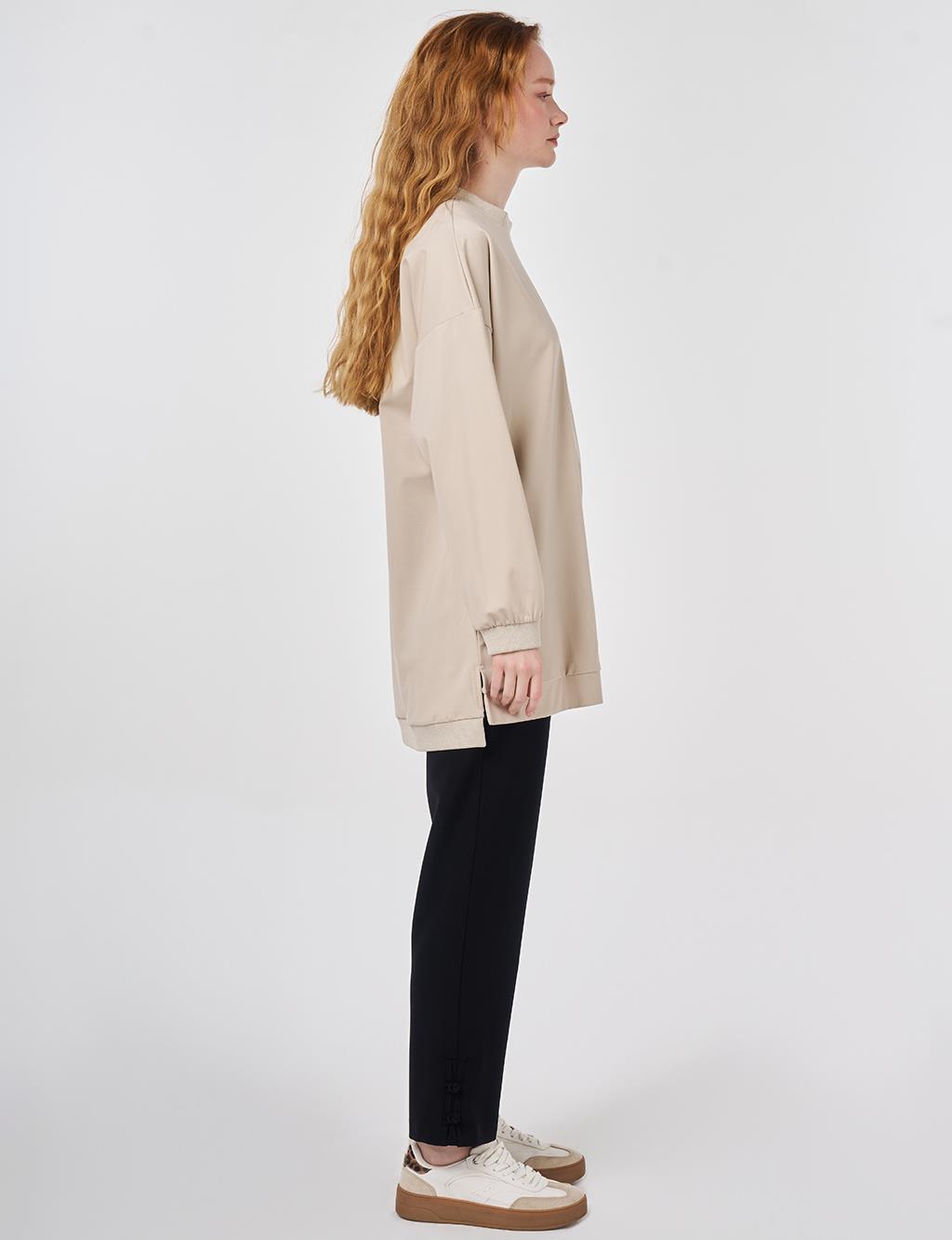 Glitter-Trim Knit Sweatshirt Stone