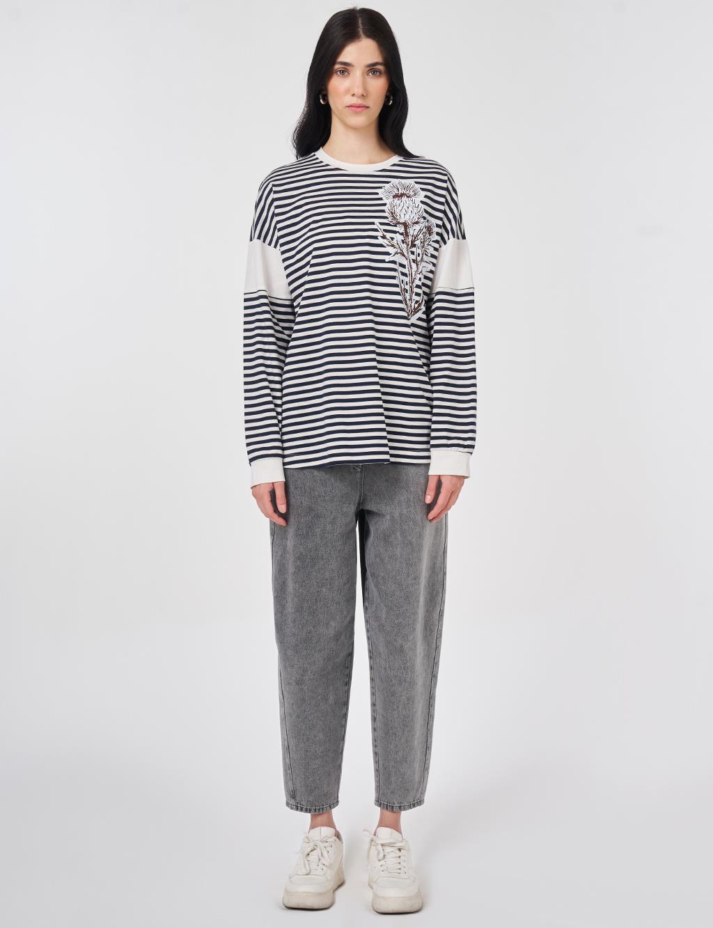 100% Cotton Printed Sweatshirt Dark Navy