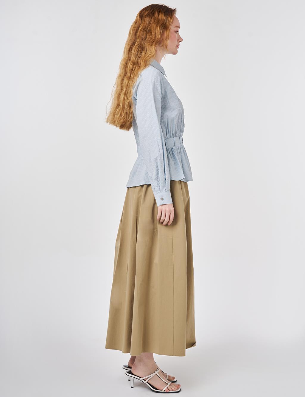 100% Cotton Embroidered Crinkle Blouse Blue