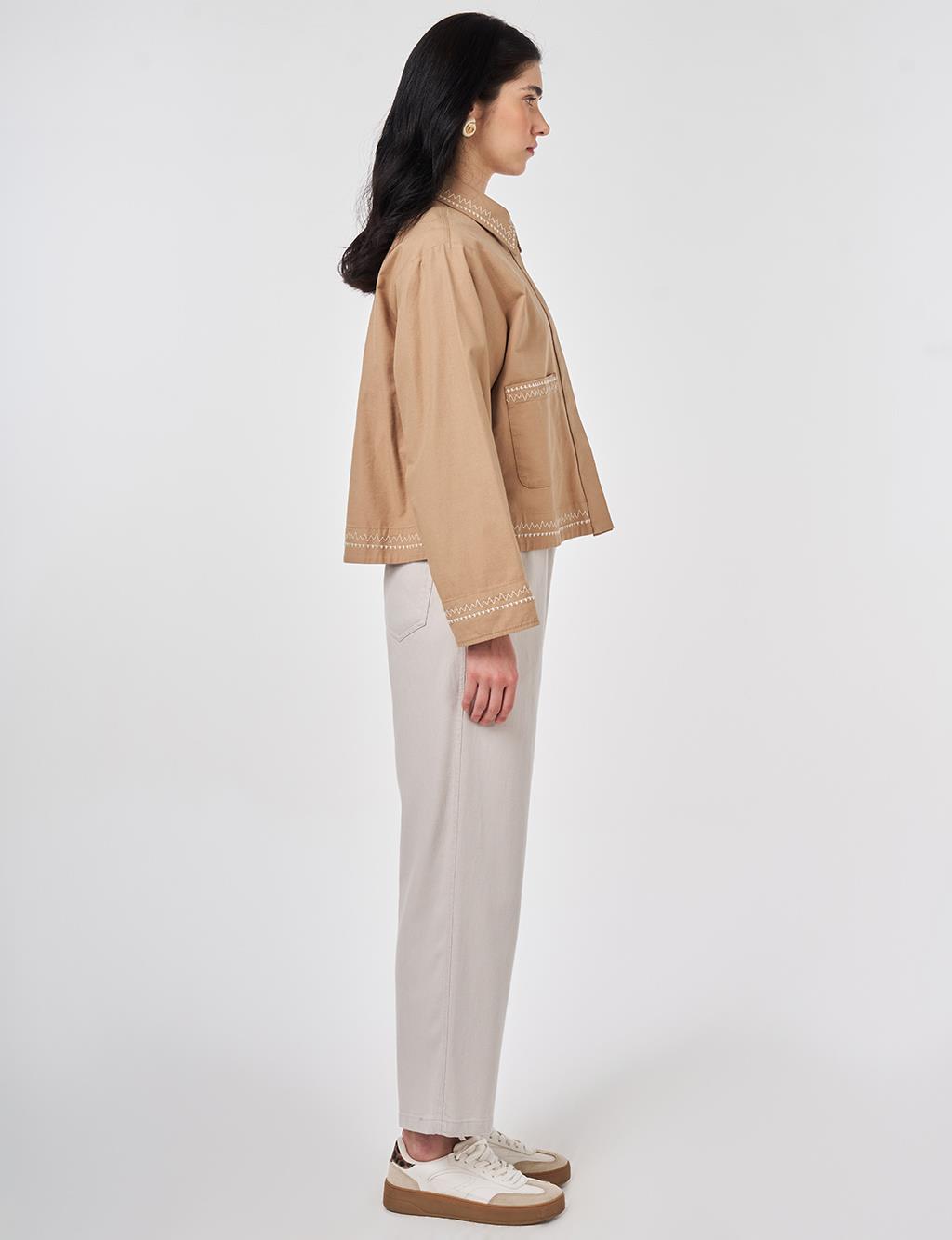 Punto Stitched Short Jacket Beige