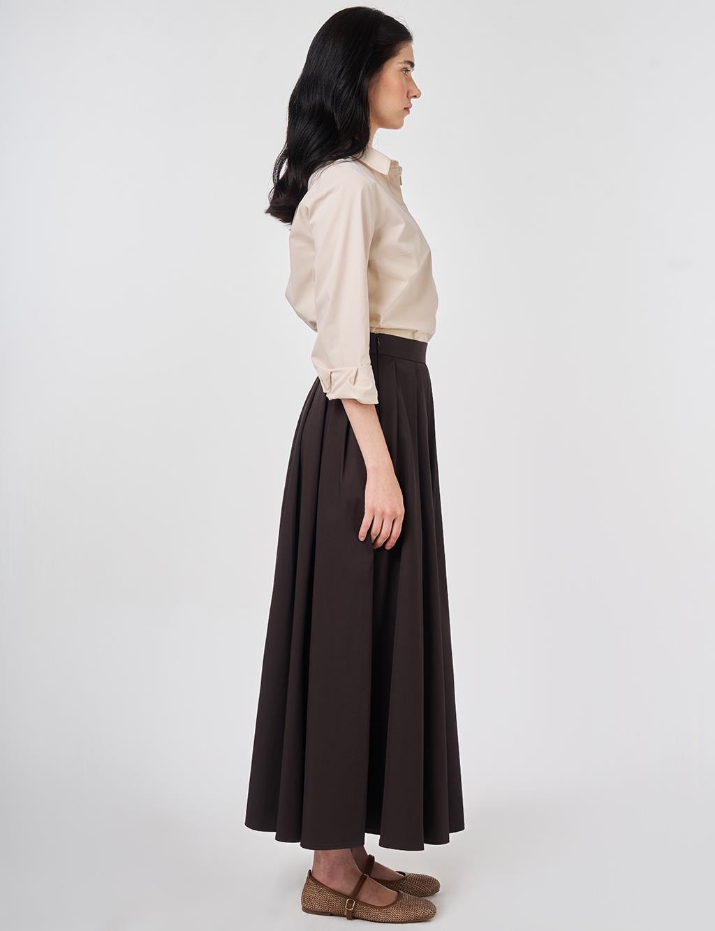 Thick Pleated Skirt Dark Brown