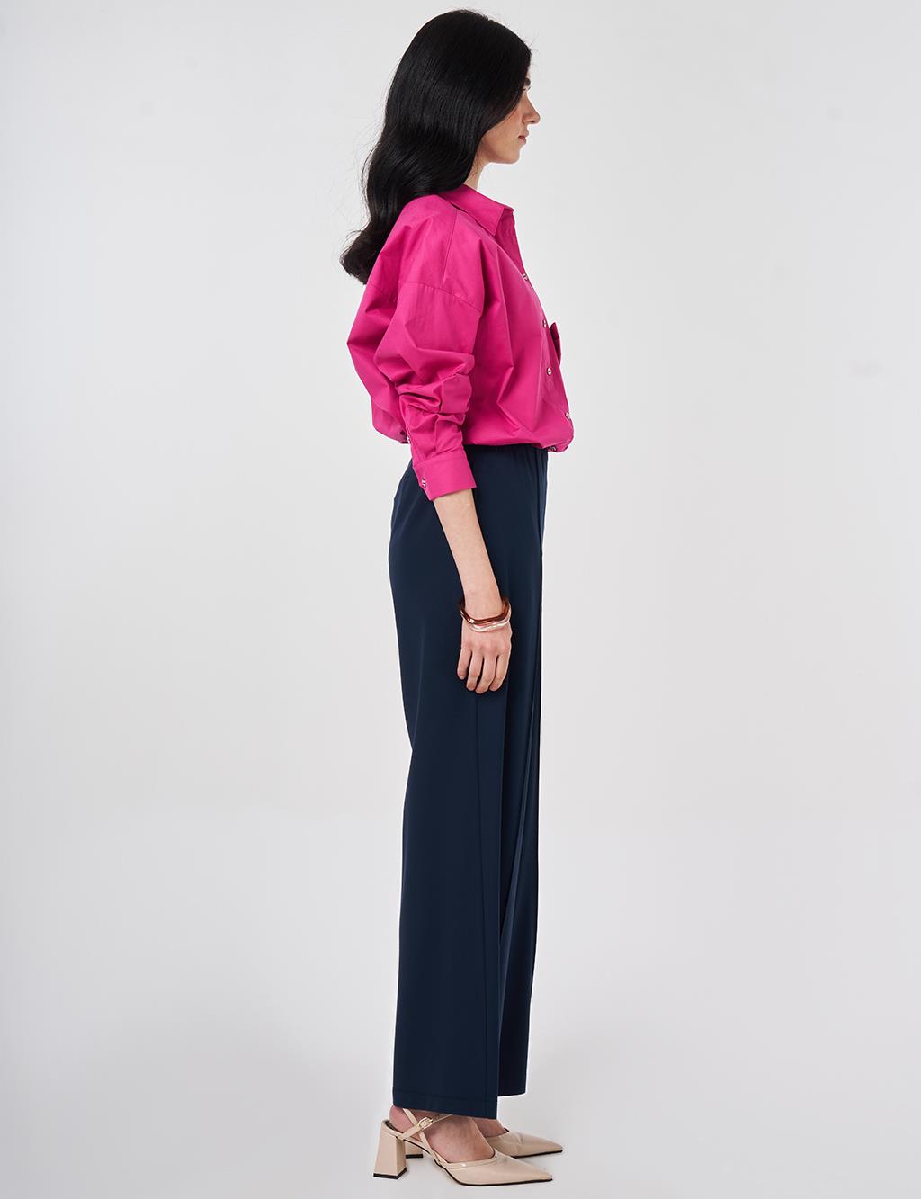 Cutting Stitch Rayon Trousers Dark Navy Blue